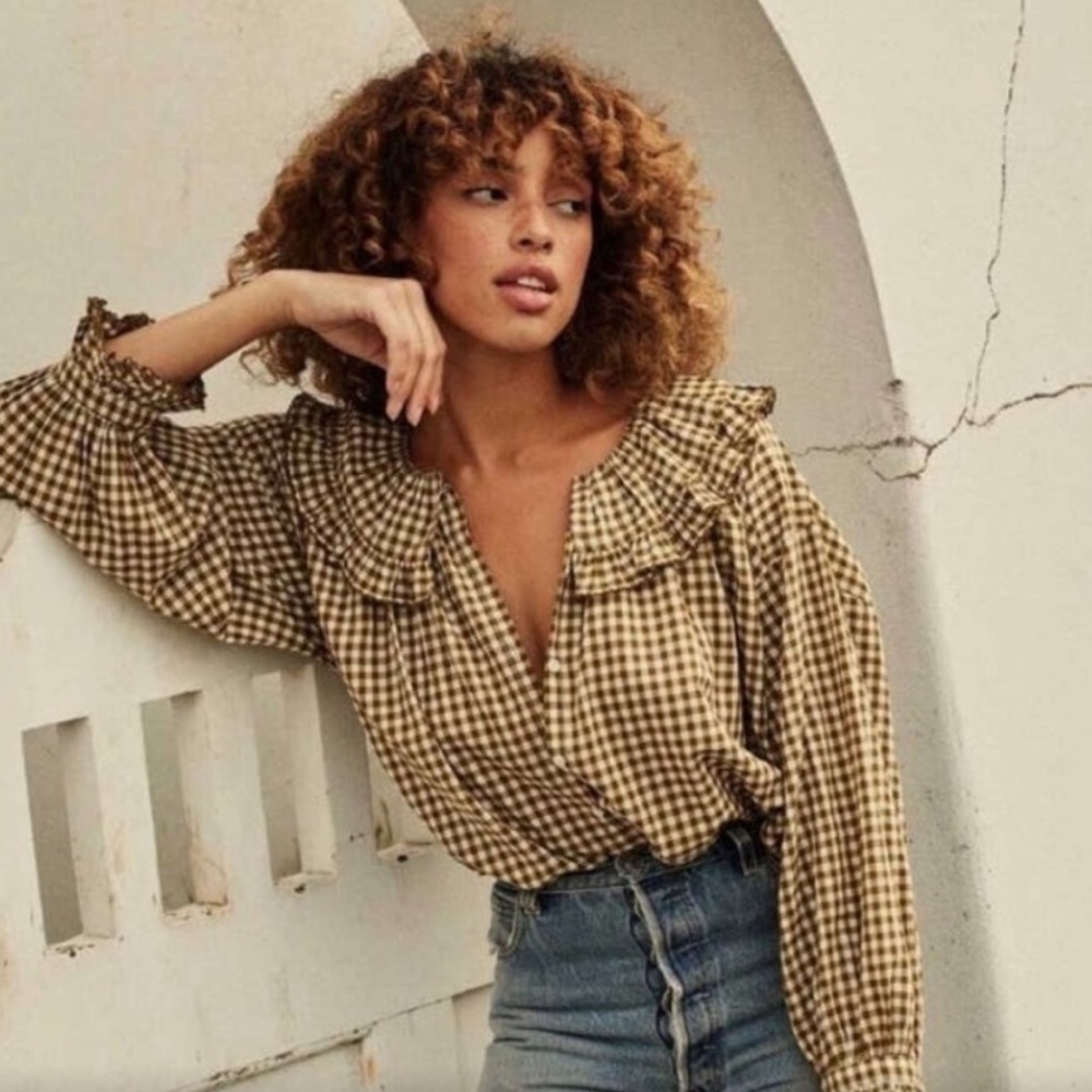 Doen Seychelle Blouse in Olive Gingham